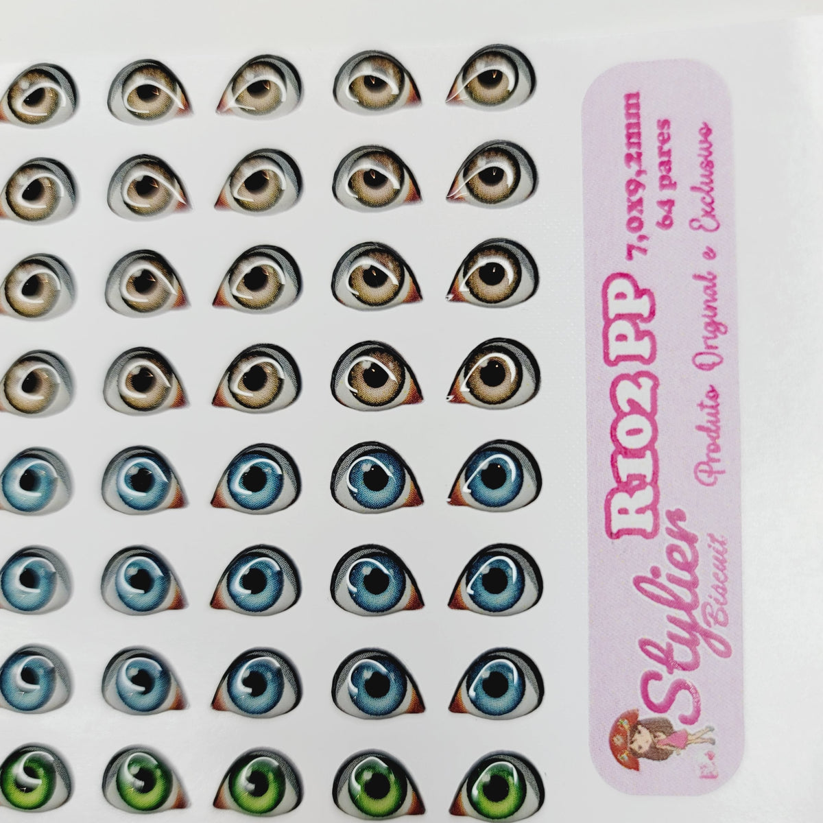 STY R102 Adhesive Resin Eyes for Clays Multicolor XS (7x9 mm) 64 Pairs