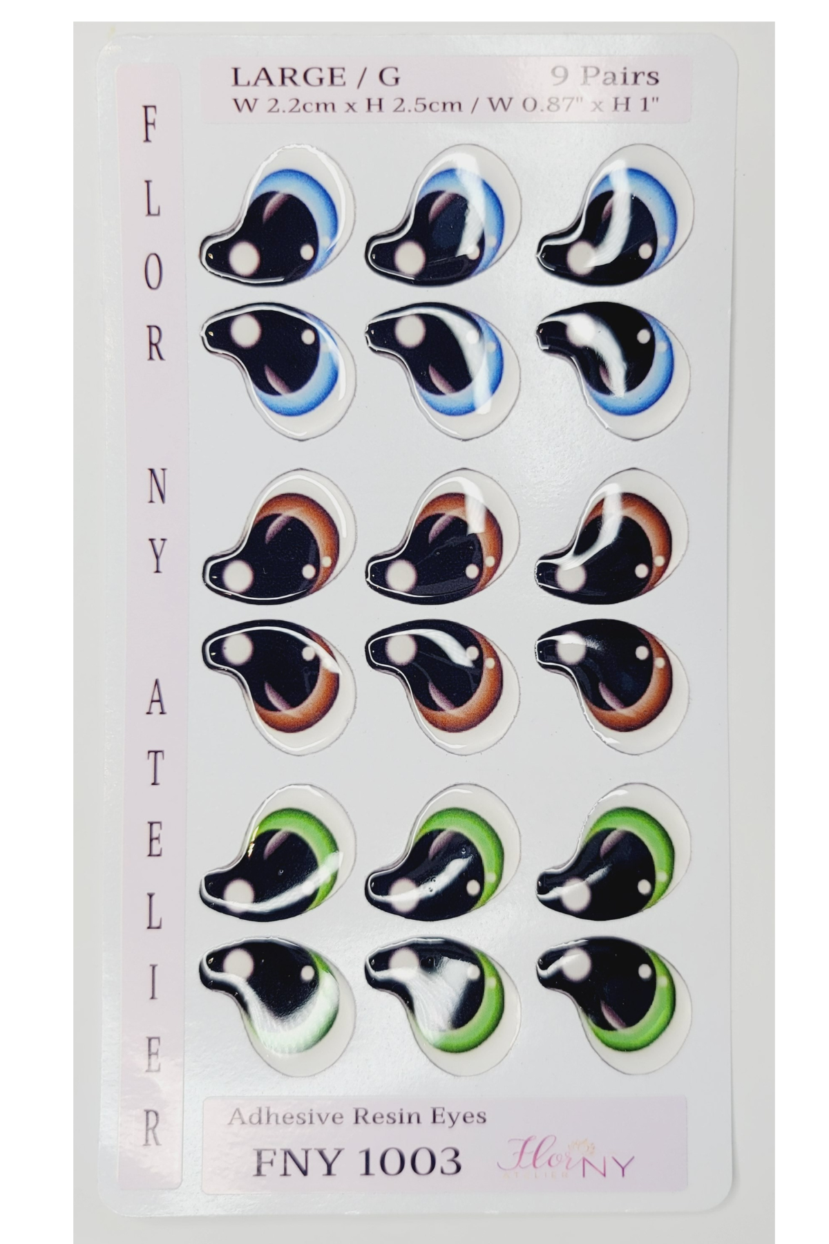 Adhesive Resin Eyes FNY 1003 - for use with Cold Porcelain Air Dry Clay, Polymer Clay, EVA, Felt, Fabric, Plaster, Paper, Ceramic and more