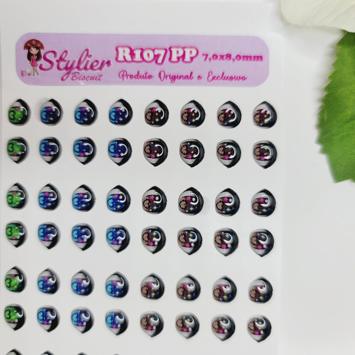 STY R107 Adhesive Resin Eyes for Clays Multicolor  64Pairs