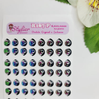 STY R107 Adhesive Resin Eyes for Clays Multicolor  64Pairs