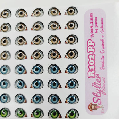 STY R102 Adhesive Resin Eyes for Clays Multicolor XS (7x9 mm) 64 Pairs