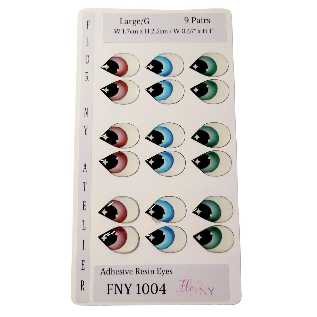 Adhesive Resin Eyes FNY 1004 - for use with Cold Porcelain Air Dry Clay, Polymer Clay, EVA, Felt, Fabric, Plaster, Paper, Ceramic and more