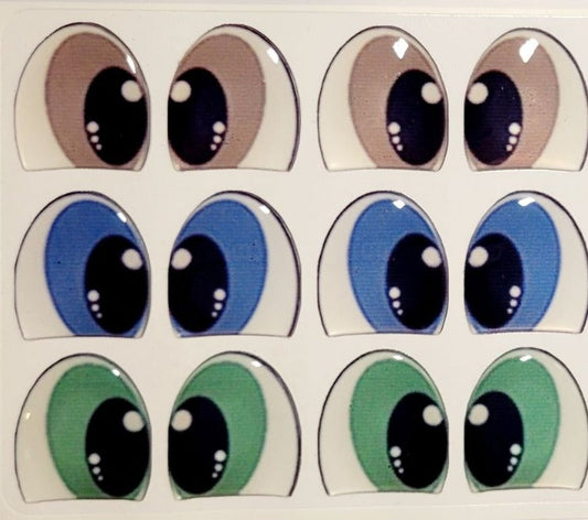 F#1009 Adhesive Resin Eyes - 3 sizes - for use with Clay, EVA, Felt, Fabric and more
